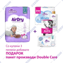 Violeta Double Care pack 3, 66 pcs, 4-9kg, air dry + set Double Care peleni za bebinja + podarok